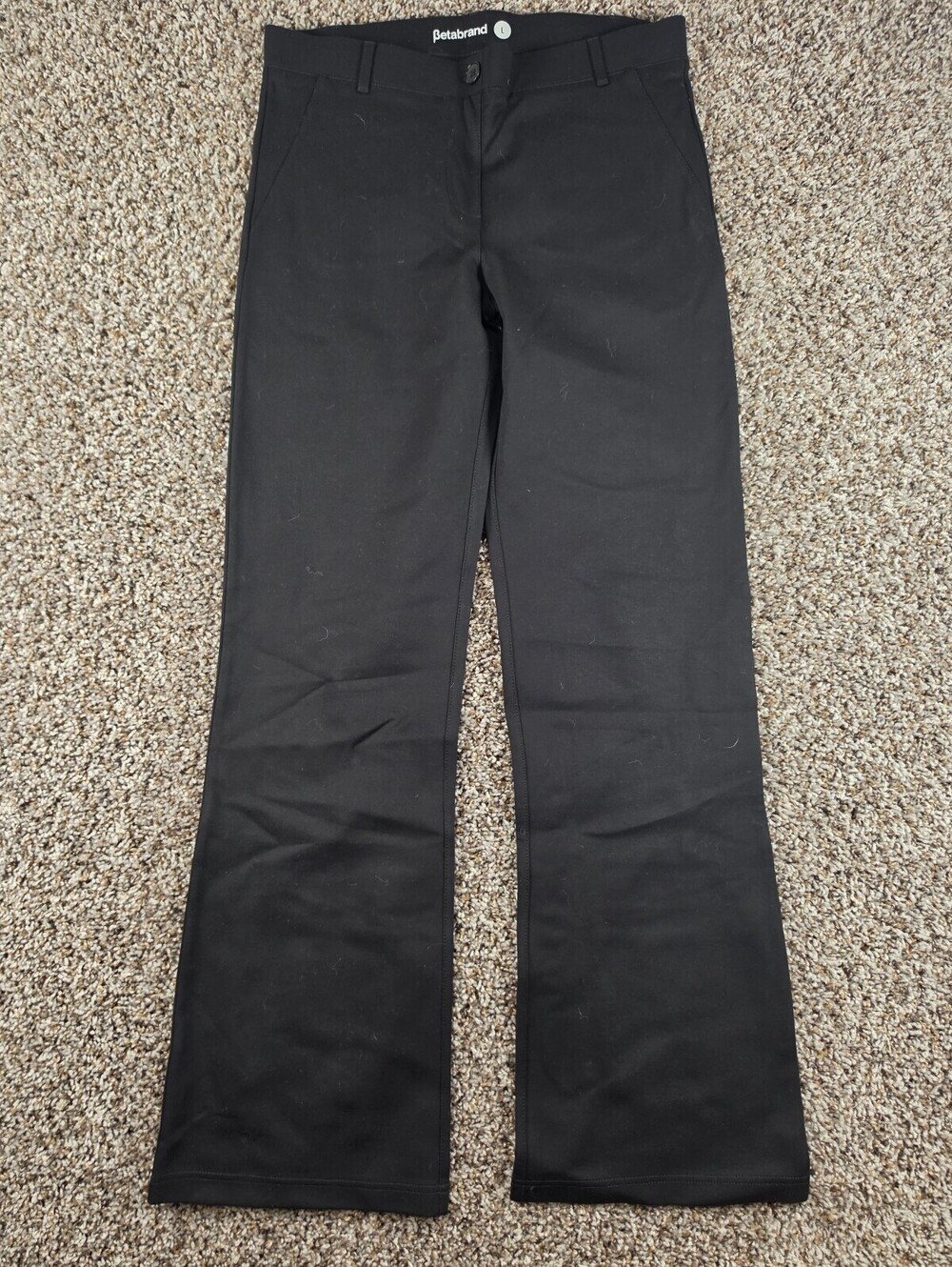Betabrand Womens Sz L Wide Leg Pull On Dress Pants Solid Black